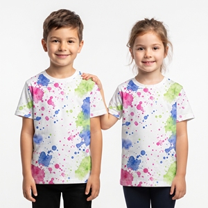 T-shirt unisexe pour enfants à imprimé abstrait par sublimation, hauts décontractés à manches courtes et col rond, vêtements colorés, fournisseur en gros - Product Image 5
