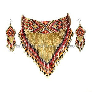 Tribal Choker Necklace Halloween Earrings Bracelet Set for Women Red/Black Goth <b>Lace</b> <b>Collar</b> - Product Image 1