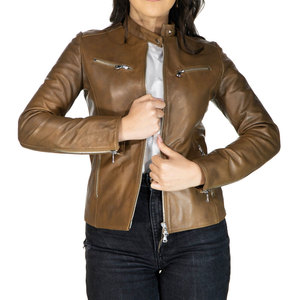 Women Custom Fashion High Quality Genuine Leather Bomber Jacket with Zipper Closure Jackets For Ladies - Product Image 5