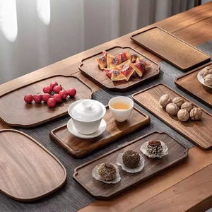 Wholesale Custom Hotel <b>Breakfast</b> Serving Tray Touch Food Acacia Wooden Tray with Tea Mat - Product Image 4