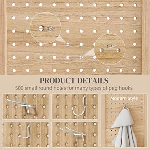 Divisorio in Legno a 4 Pannelli Tagliato al Laser, Alto 1,70 m, Design Semplice, Pieghevole, con Fori per Ganci, Colore Naturale - Product Image 6