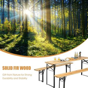 Set of 3 Pieces <b>Folding</b> <b>Wooden</b> Picnic <b>Table</b> Bench for Outdoor Garden Use - Product Image 3