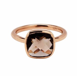 15 MM <b>Cushion</b> Faceted Smoky Quartz Gemstone Women <b>Ring</b> - Wholesale Gold Plated <b>Rings</b> - Handmade Bulk Price <b>Ring</b> - Product Image 1