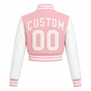 Veste Letterman rose pour femme, mélange de laine, veste universitaire, broderie personnalisée du nom, vêtement d'extérieur à manches courtes - Product Image 4