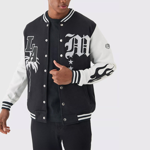 Blouson universitaire homme noir et blanc avec lettre M brodée, manches flamboyantes, streetwear, col rabattu, coupe classique, pour l'automne - Product Image 3