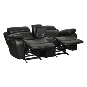 Convenienza contemporanea in ecopelle nera imbottita doppio aliante reclinabile del sedile del centro di amore mobili da soggiorno moderni - Product Image 3