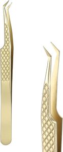 แหนบต่อขนตา KhadmiImpex รุ่น Gold Volume แหนบต่อขนตาป้องกันไฟฟ้าสถิต ปลายแหนบแบบเฉียงสำหรับต่อขนตาแบบเส้นใย สำหรับมืออาชีพ - Product Image 1