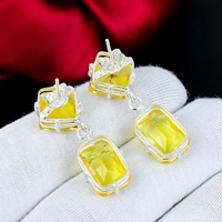 Boucles d'oreilles en argent sterling 925 avec pierre précieuse jaune, faites à la main, style vintage, géométriques, facettées, pierre jaune de haute qualité, bijoux pour femmes