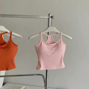 <b>Ribbed</b> Tank Top Women <b>Vest</b> Comfortable H-Shaped Back Tank Tops Elastic Thin Slim Design Camisole Tops Casual Wear - Product Image 2