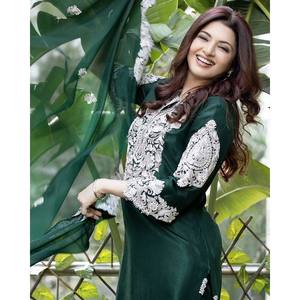 Beautiful Green Free-Size <b>Silky</b> Salwar Kameez <b>Top</b> and Bottom Set with Dupatta for Party Wear - Product Image 4