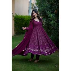 SHREYA'S Women's New <b>Purple</b> Embroidered <b>Suit</b> Set - Product Image 3