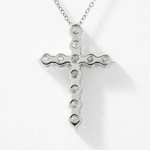 Elegant 14K White Gold 1ct Radiant Cut VVS EF Lab-Grown Diamond Cross Pendant Necklace IGI Certified Luxury Fine Jewelry Gift - Product Image 2