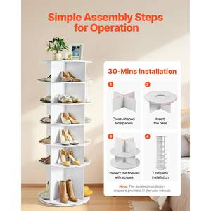 Zapatero Giratorio de 6 Niveles, Independiente, Blanco, con Rotación de 360 Grados, para Almacenamiento y Exhibición en Dormitorio, Sala de Estar o Entrada - Product Image 6