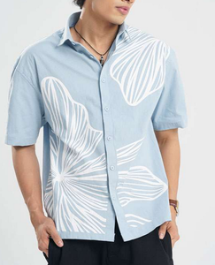 Men's Oversized <b>Half</b> <b>Shirt</b> Turn-down Collar Sleek Vintage Single-Breasted Casual Floral <b>Shirt</b> Summer-Look Crisp Soft Viscose - Product Image 4