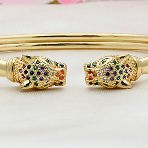 925 Silver Gold Plated Leopard Head Fine Cuff <b>Bangle</b> <b>Bracelet</b> Zircon Unisex Jewelry for Anniversary Gift Party - Product Image 3