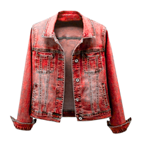 Veste en jean délavé boutonnée coupe classique personnalisée pour femme, style streetwear automne, manches longues, en denim épais