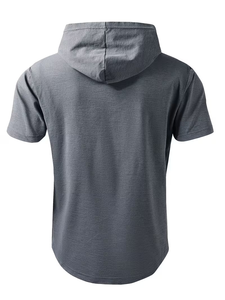 Men's Hooded Henley T-Shirt Short Sleeve Slim Fit Casual Solid Color Knitted Pullover Hoodie Top for Summer Streetwear - Product Image 2