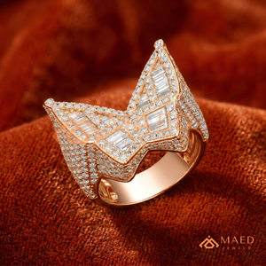 925 Sterling Silver Rose Gold Butterfly <b>Ring</b> Micro Pave Round and Baguette Lab Diamond Iced Out Hip Hop Jewellery <b>Statement</b> <b>Ring</b> - Product Image 1