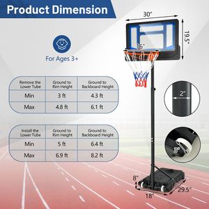 Canestro da Basket Portatile Regolabile in Altezza con Ruote, da 4,3 a 8,2 Piedi, Supporto Giocattolo per Uso Interno/Esterno - Product Image 5