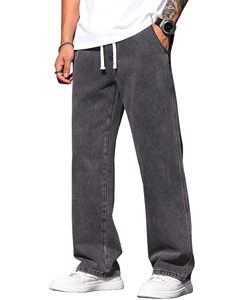 Jeans de Mezclilla para Hombre, Corte Recto, Lavado a la Piedra, Cintura Media, Corte Regular, Algodón, Estilo Vintage, Transpirables, para Invierno, Verano y Otoño - Product Image 3