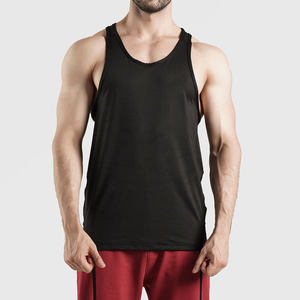 <b>Men's</b> Black Solid Color O-Neck Sleeveless Tank Top Casual Breathable Knitted Polyester Workout <b>Vest</b> - Product Image 1