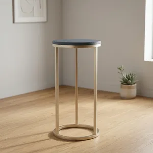 Modern Round <b>Side</b> <b>Table</b> with Brass Finish Metal Frame and <b>Marble</b> <b>Top</b> Display Holder for Living Room Home Furniture - Product Image 6