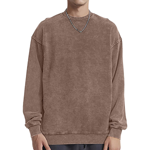 Sweat-shirt délavé à l'acide, fabricant OEM ODM, broderie personnalisée, impression, col rond, vente en gros, fournisseur de vêtements de mode sur mesure - Product Image 3