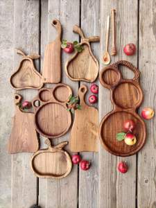 Ensemble de plateaux décoratifs en bois, multi-pièces, rectangulaires et ronds, design minimaliste, solution de rangement artisanale - Product Image 6