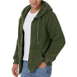 Sweat-shirt à capuche zippé en polaire vert pour homme, vêtement d'hiver décontracté, coupe classique, veste en sherpa - Product Image 4