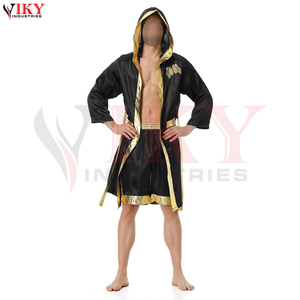 Peignoirs de boxe en satin noir pour hommes, lavables en machine, OEM/ODM, qualité supérieure, pour adultes, avec ceinture, robe d'entrée de combat - Product Image 3