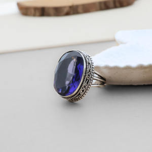 Amethyst Quartz <b>Statement</b> <b>Ring</b> Silver Filled – Faceted Oval Purple Crystal – Boho Jewelry Gift for Her - Product Image 4