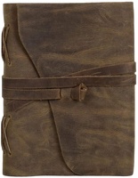 Journal vintage en cuir véritable avec reliure cousue et motif en point de croix