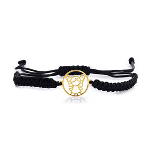 Pulsera de Macramé Negra con Cuentas de Oro de 14K, Dije de Ángel Calado, Diseño de Cordón Trenzado Ajustable, Bañada en Rodio, Linda, Unisex, Elegante - Product Image 2