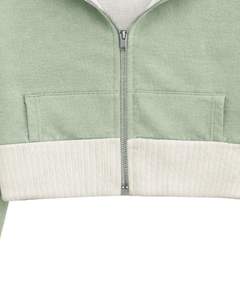 Sudadera con capucha corta personalizada para mujer, color verde salvia y algodón, con bloques de color, estilo casual, ropa de calle, chaqueta para mujer - Product Image 6