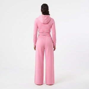 Women's <b>Pink</b> Fashion Cropped Zip Up Sweatshirt Matching Wide Leg Stacked Sweatpants Two Piece Set <b>Tracksuit</b> - Product Image 6