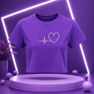 เสื้อครอปท็อปผู้หญิง คอกลม แขนสั้น พิมพ์ลายหัวใจดิจิทัล สไตล์ลำลอง สำหรับฤดูร้อน ผ้าฝ้ายเจอร์ซีย์ 100% - Product Image 1