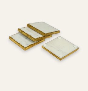 Ensemble de sous-verres en marbre de style vintage avec bord doré, 4x4 pouces, tapis de table antidérapants, design glamour, matériau en pierre, dessous de verre pour café et vin - Product Image 3