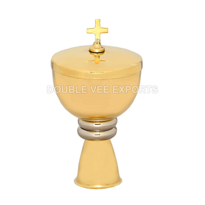 Ciboria ทองเหลืองชุบทองพร้อมฝาไขว้ | เรือคอมมิเนียน-ส่งออกวีคู่ - Product Image 2