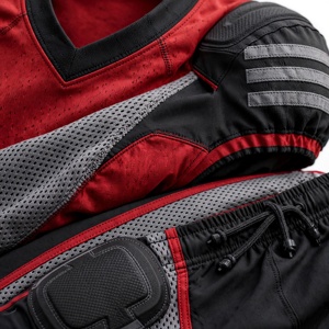Ensemble de maillot de football sans manches pour homme, rouge et noir, col en V, respirant, anti-humidité, taille élastique ajustée, uniforme en polyester - Product Image 6