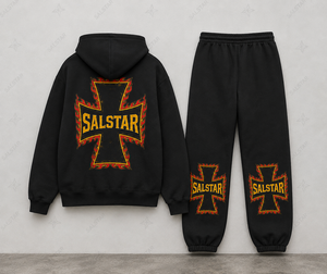Ensemble de survêtement unisexe SALSTAR noir avec sweat à capuche zippé et pantalon de jogging, style streetwear, coupe ample, en coton, pour l'automne et l'hiver - Product Image 4