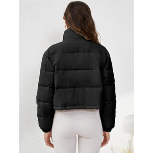 Chaqueta Corta Acolchada para Mujer, Color Sólido, Cuello Alto, Cierre de Cremallera, Manga Larga, Abrigo Cálido de Invierno, Chaqueta Acolchada al por Mayor - Product Image 5