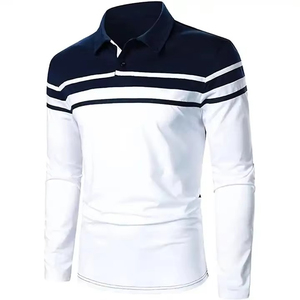 เสื้อโปโลแขนยาวผู้ชาย คอปกติดกระดุม ลายทางถัก สีตัดต่อ สไตล์ลำลอง - Product Image 4