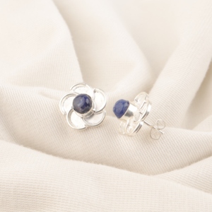 Sky Star <b>Blue</b> Sodalite Gemstone <b>Stud</b> <b>Earrings</b> 925 Silver Plated Precious Metal Alloy Luxury Style Third Party Certified <b>Earrings</b> - Product Image 3