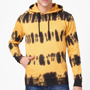 Sudadera con Capucha de Forro Polar Tejido Oversize para Hombre, Estampado Tie-Dye Amarillo y Negro, con Bolsillos, Estilo Casual, para Invierno - Product Image 1