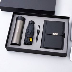 4 in 1 Business Vip Branded Luxury Corporate Promotion Leather <b>Journal</b> Gift Set Logo Vacuum Cup Notebook With Umbrella - Product Image 1