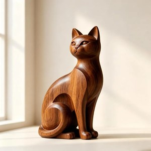 Superbe sculpture abstraite en bois faite à la main, décoration artistique minimaliste pour table, ornement de salon - Product Image 2
