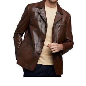 Nueva Chaqueta de Cuero Marrón Súper Elegante para Hombre, Cuello Alto, Totalmente Personalizada, 100% Piel de Vaca Original, Cierre de Cremallera, Impermeable - Product Image 4