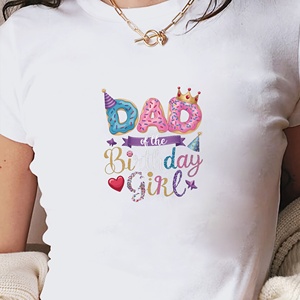 DAD of the BIRTHDAY GIRL Camiseta corta de moda Y2K para mujer Slim Fit de punto con patrón estampado - Product Image 2