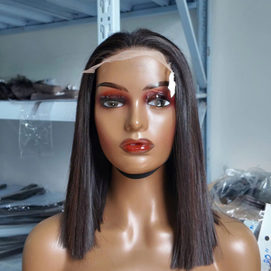 Pelucas de Cabello Virgen Vietnamita Liso Natural con Encaje Frontal Completo, Sin Pegamento, Doble Trama, con Pelo de Bebé y Flequillo - Product Image 1