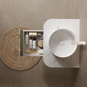 Mobile bagno moderno DINA da 24 pollici a parete con lavabo, bordi curvi e mobiletto a righe con cassetti - Lusso e funzionalità - Product Image 2